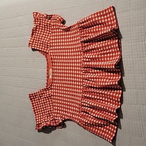 Madewell Gingham Red White Checkered Square Neck Babydoll Top Medium